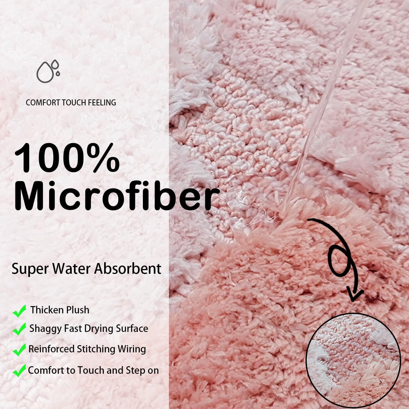 Tapete de baño con diseño de flores rosas, bonito tapete de baño de microfibra ultrasuave, antideslizante, súper absorbente de agua, de secado
