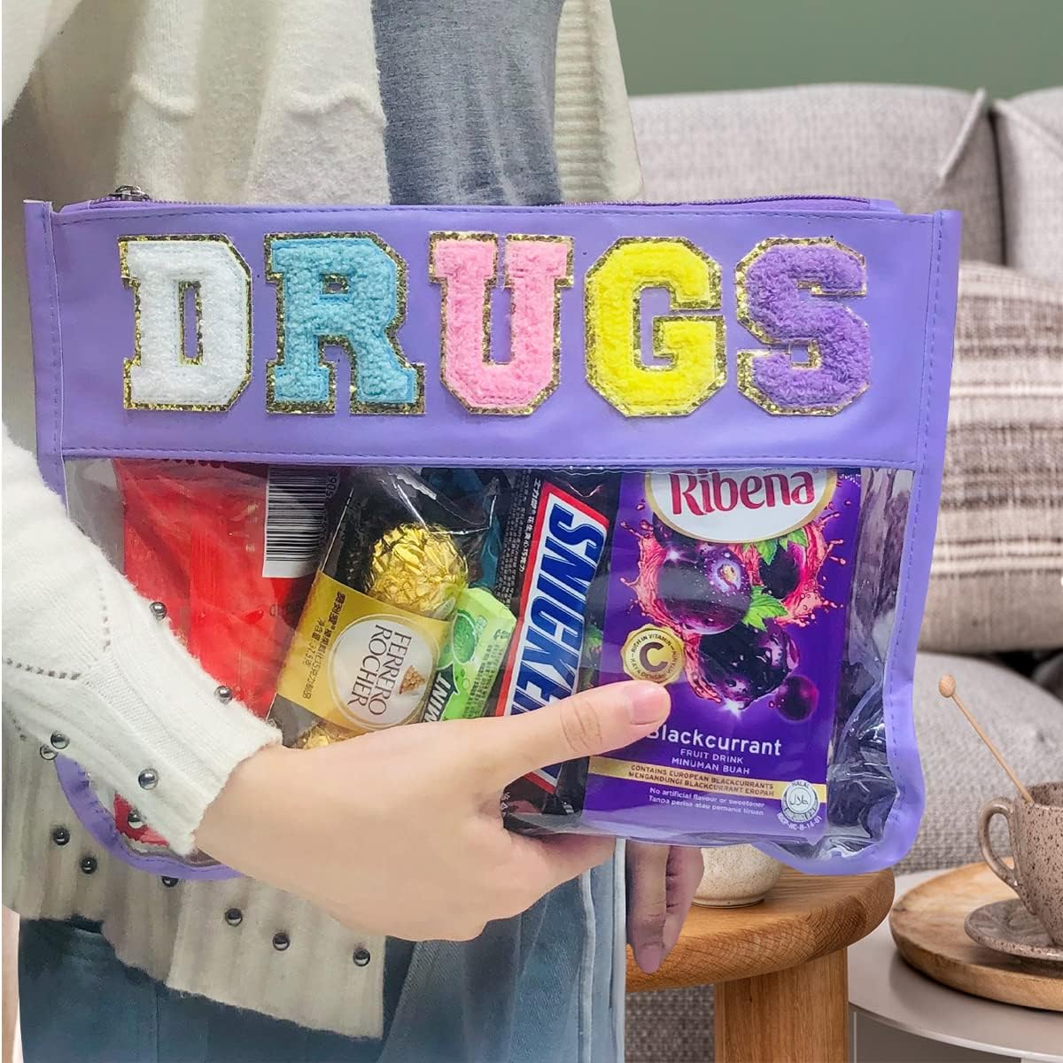 AOZHUO Bolsas de aperitivos Monogram Chenille Letter Bag Snack Bag Clear Beach Bag Bolsa de maquillaje, Multicolored429
