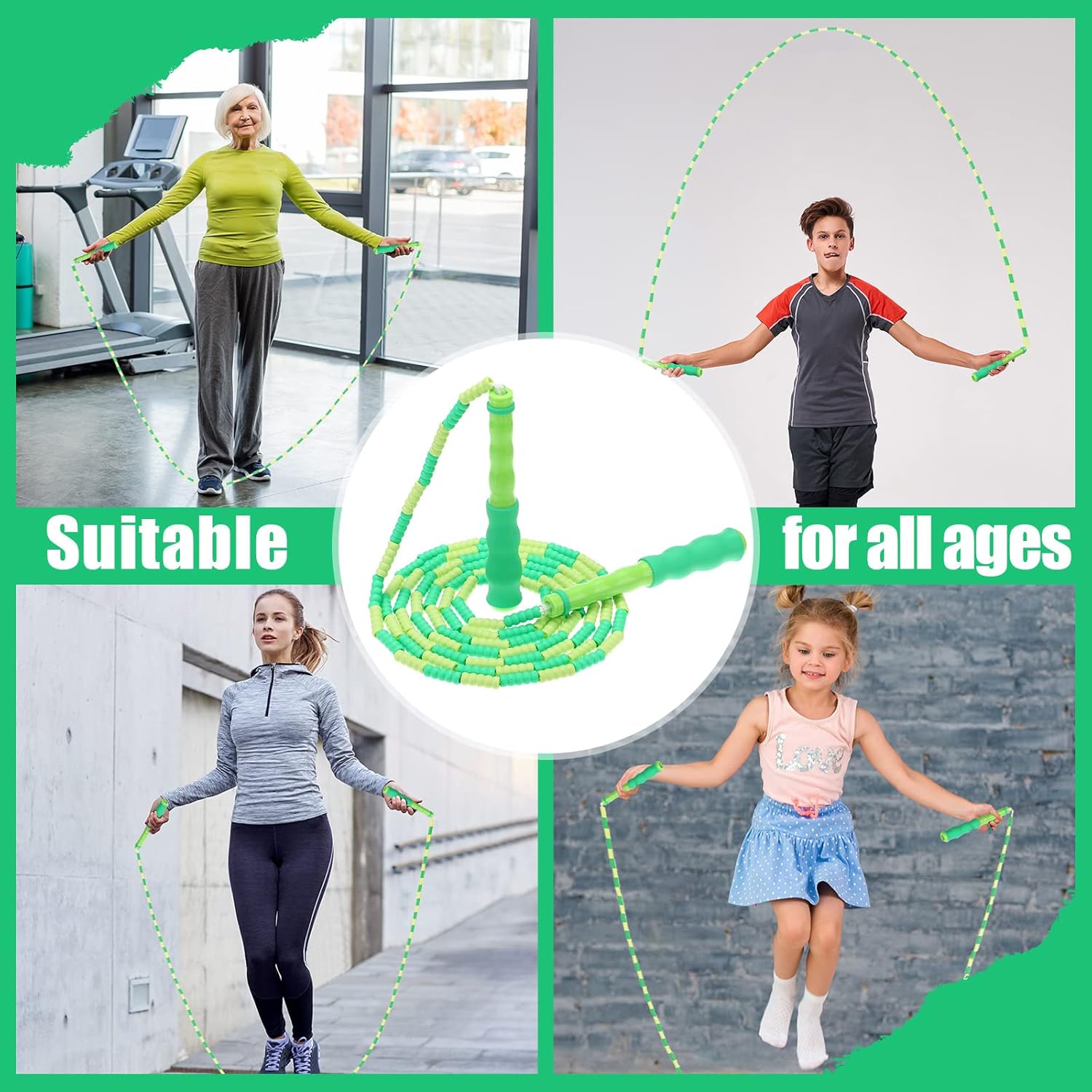 12 piezas de cuerda de saltar suave con cuentas para niños, longitud ajustable, a prueba de nudos, cuerda de saltar para niñas, niños, mujeres,