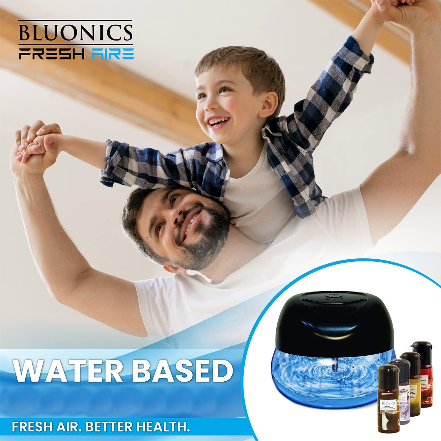 Bluonics Fresh Aire – Paquete de 3 lavadores de agua, revitalizador de aire y ambientador con una botella de fragancia de eucalipto con luz