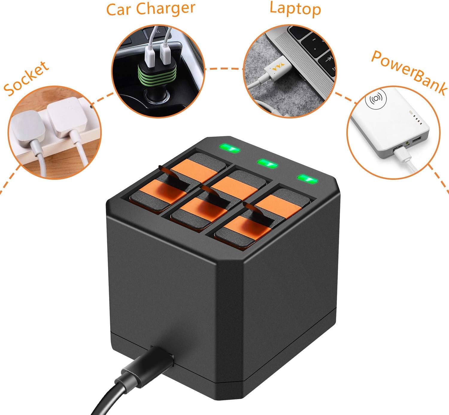 Vemico Hero 7 – Juego de 3 baterías Hero5 de 1500 mAh con cargador LED tipo C AHDBT-501 batería para GoPro Hero 7 Negro, Hero 6, Hero 5, Hero 2018
