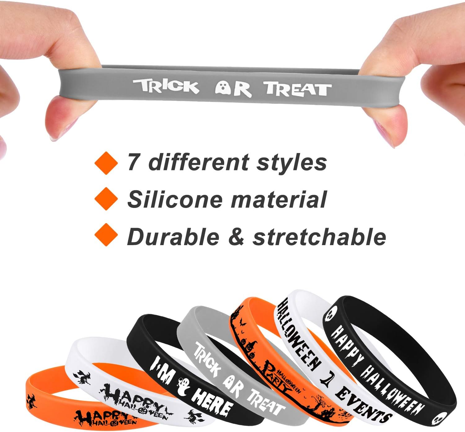 FEPITO 70 paquetes de pulseras de silicona para Halloween, 7 patrones clásicos de Halloween, pulseras de goma