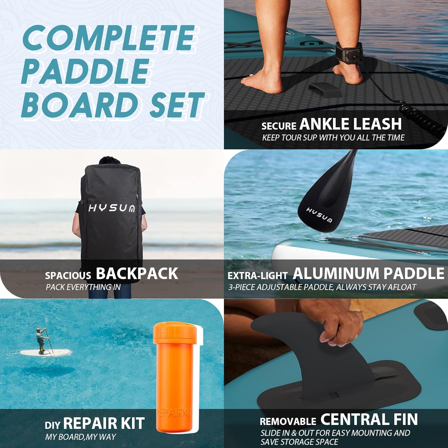Tabla de remo inflable de pie, 10 pies 6 pulgadas x 30 pulgadas x 6 pulgadas ultraligera para todos los niveles de habilidad con accesorios de SUP,