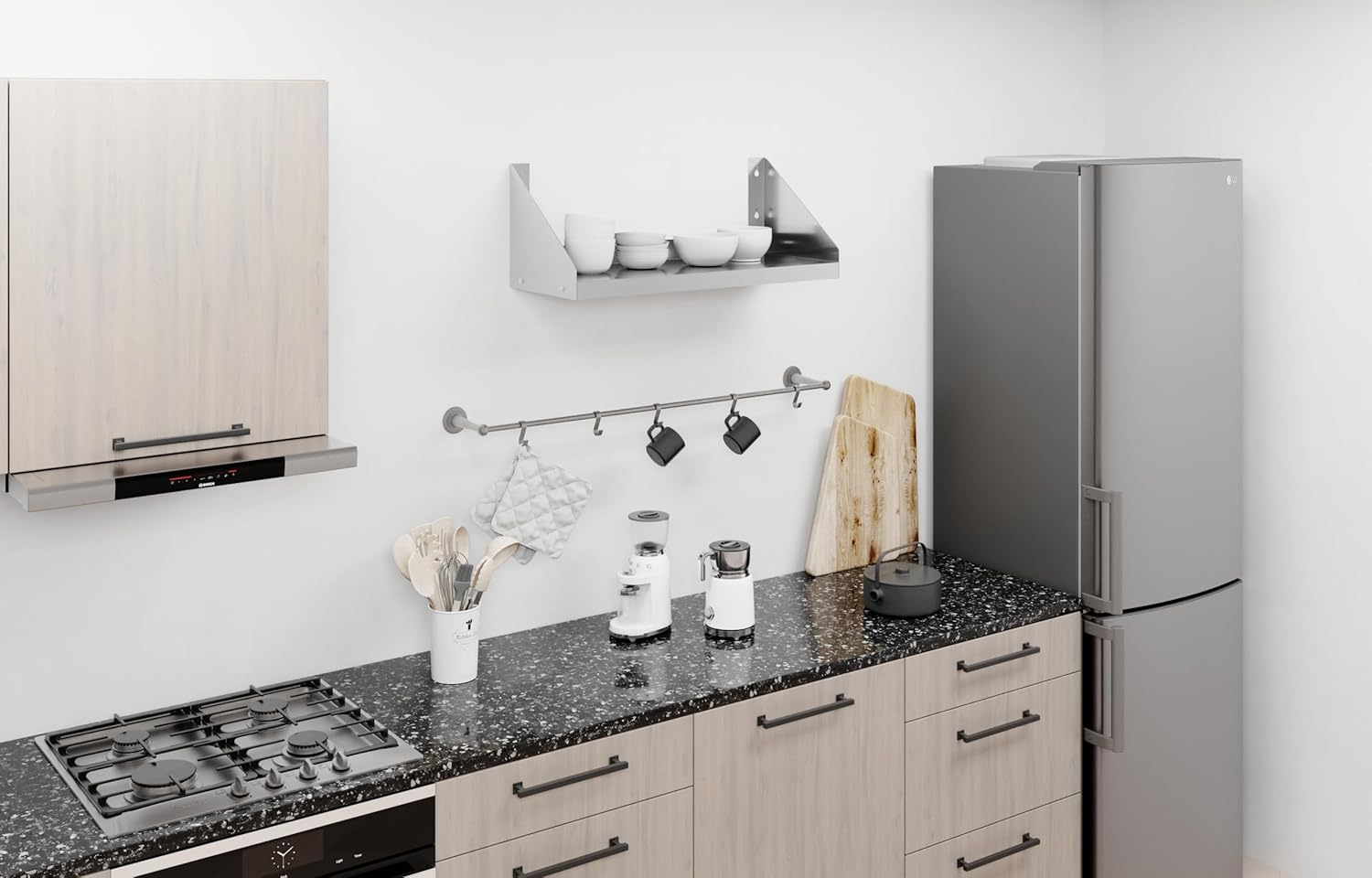 AmGood Estante de pared de acero inoxidable con protectores laterales (30 pulgadas de largo x 12 pulgadas de profundidad)