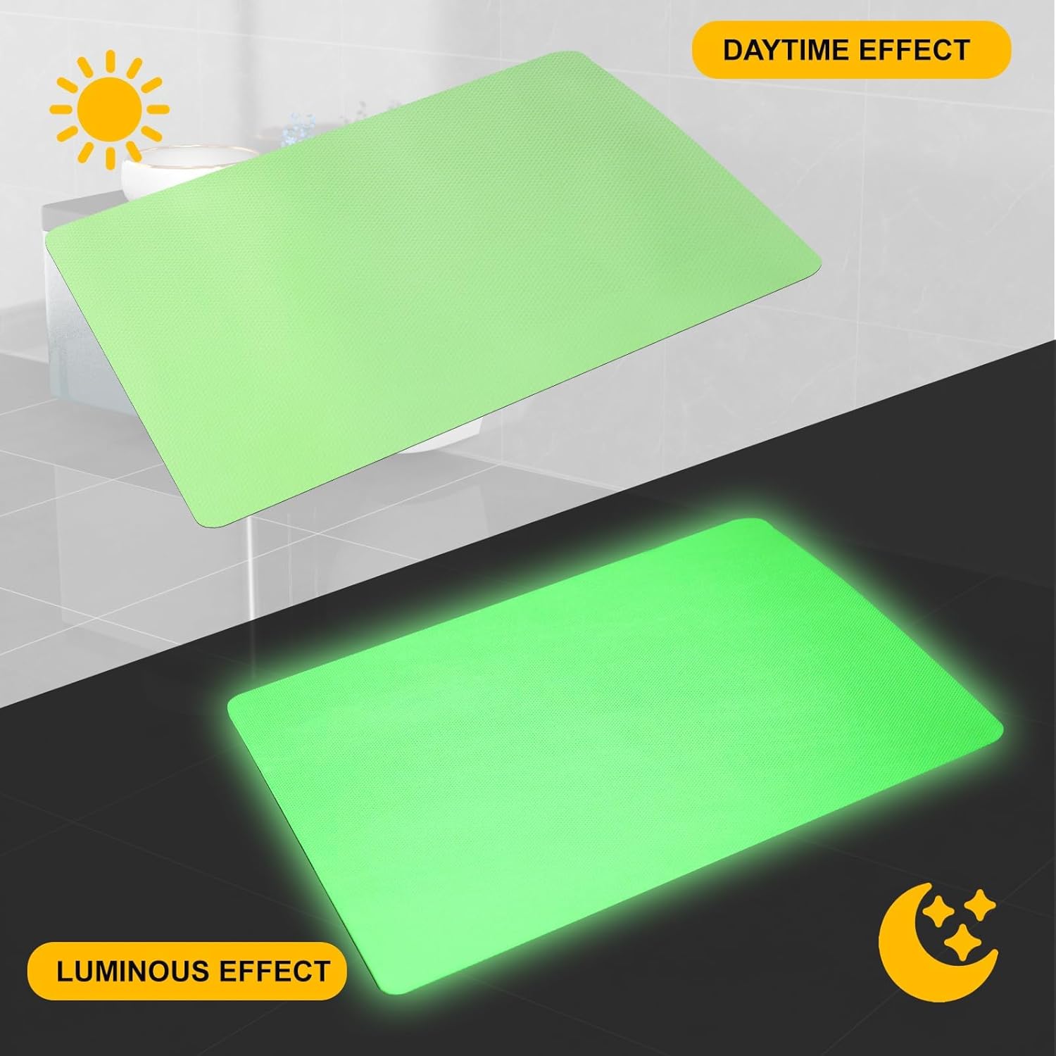 Alfombra de baño, calcomanías para bañera, alfombrillas de baño, 2 unidades, fluorescencia, fácil de limpiar, 15.7 x 11.8 pulgadas