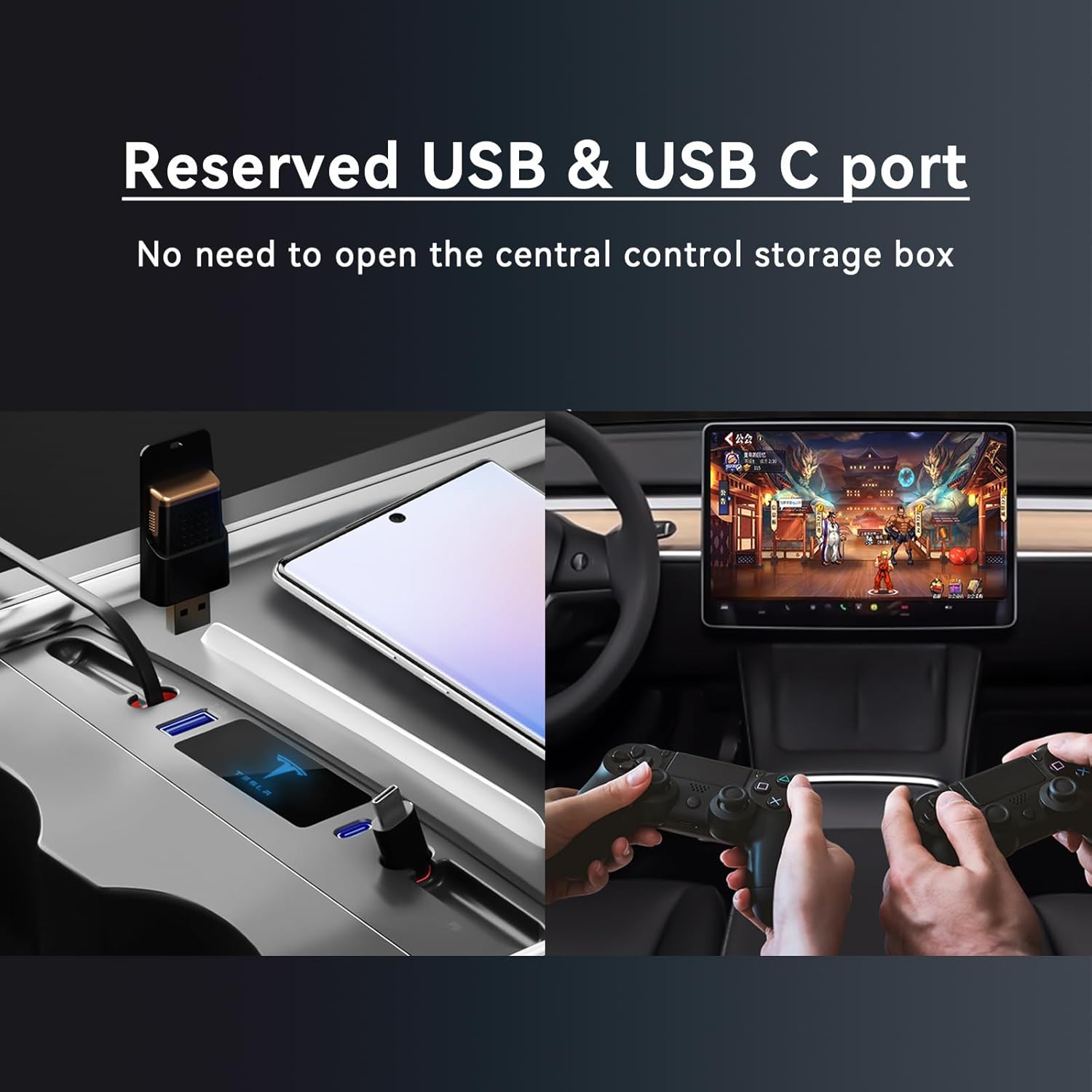 WinDu Cargador USB de coche para Tesla Modelo 3 Modelo Y 2021 2022 2023, estación de acoplamiento USB Hub con retráctil dual 20W Tipo-C para Tesla