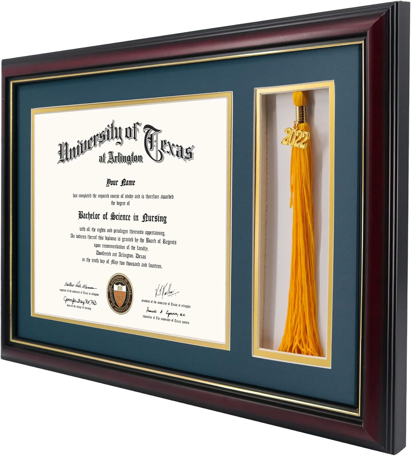 GraduationMall Marco de diploma de madera de cerezo de 11 x 17 pulgadas con soporte de borla para documentos de certificado de 8.5 x 11, vidrio