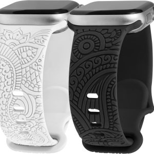2 Packs Boho Engraved Bands Compatible with Apple Watch Bands 41mm 40mm 38mm 45mm 44mm 42mm 49mm Women Girls Men, Silicone Sport Fancy Dressy Cute 2 Packs Boho Engraved Bands Compatible with Apple Watch Bands 41mm 40mm 38mm 45mm 44mm 42mm 49mm Women Girls Men, Silicone Sport Fancy Dressy Cute