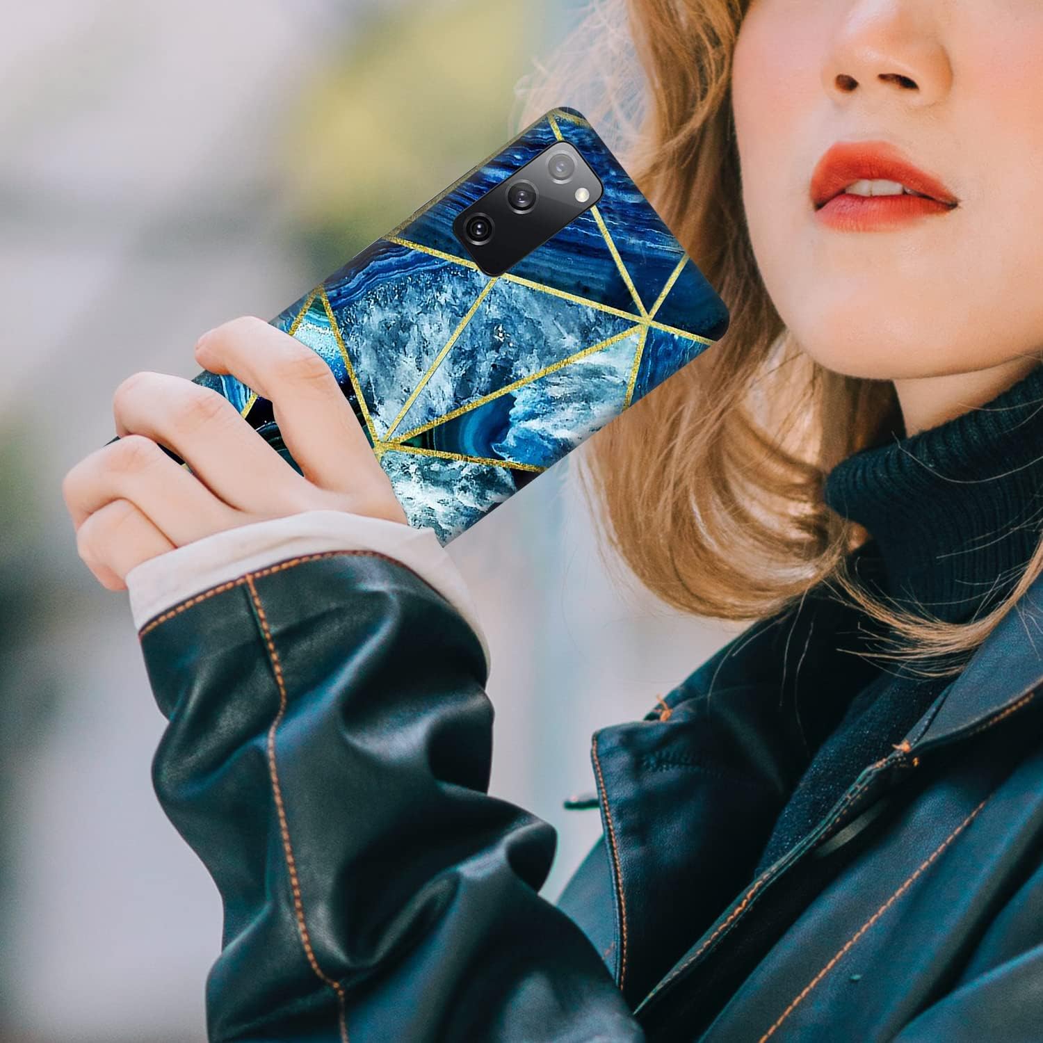 Glisten – Funda para Samsung Galaxy S20 FE 2022, S20 FE (4G  5G) – Diseño geométrico de mármol azul impreso delgado y lindo plástico duro funda