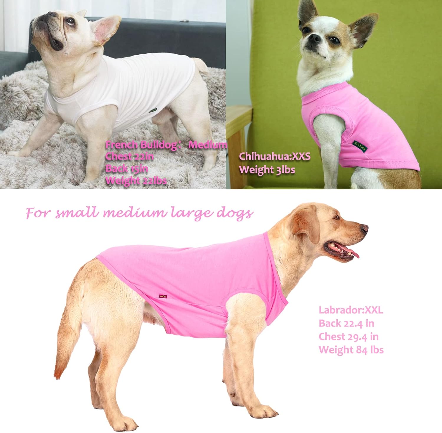 Camisas blancas y rosas para perros, camiseta de algodón suave en blanco para perros y niñas, ropa grande lisa, XXXL rosa y blanco