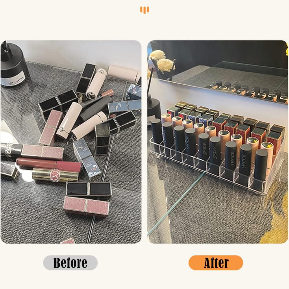 Soporte para 18 lápices labiales, estuche de almacenamiento de lápiz labial acrílico transparente, pantalla de almacenamiento de cosméticos de 3