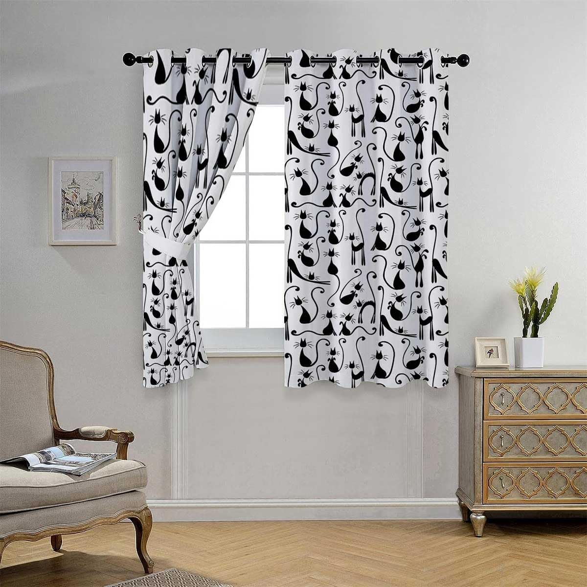 YANFENQI Cortinas para Habitacion – Colección de decoración para amantes de los gatos, con ojales, cortina corta de vidrio para puerta, divisor de