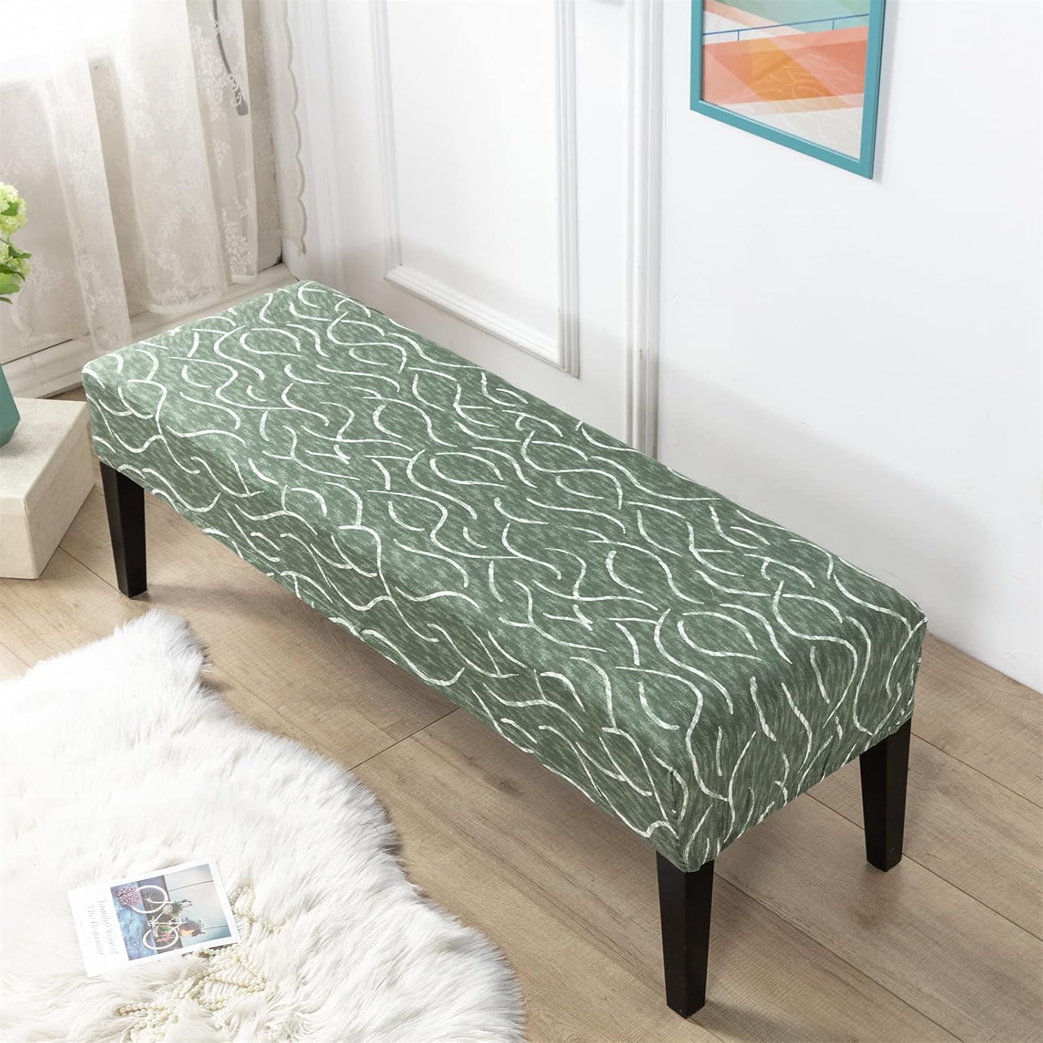 CRFATOP Funda estampada para asiento de banco de comedor, funda elástica y tapizada, extraíble y lavable, fundas para silla de comedor para