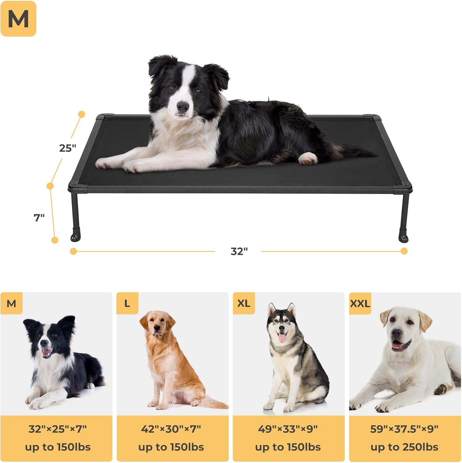 Veehoo CWC2203A – Cama elevada refrescante para perros medianos, plataforma lavable para mascotas con patas antideslizantes para interiores y