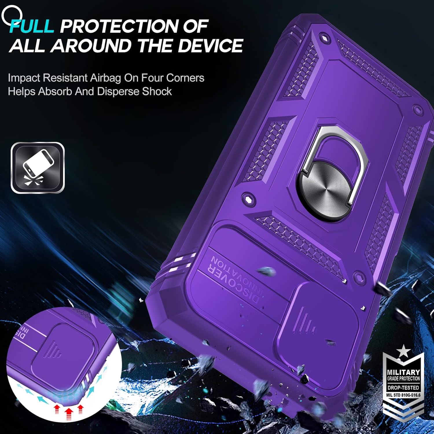 LeYi Funda para Moto G Stylus 4G 2021 con funda deslizante para cámara + 2 unidades Protector de pantalla de vidrio templado, funda de grado militar