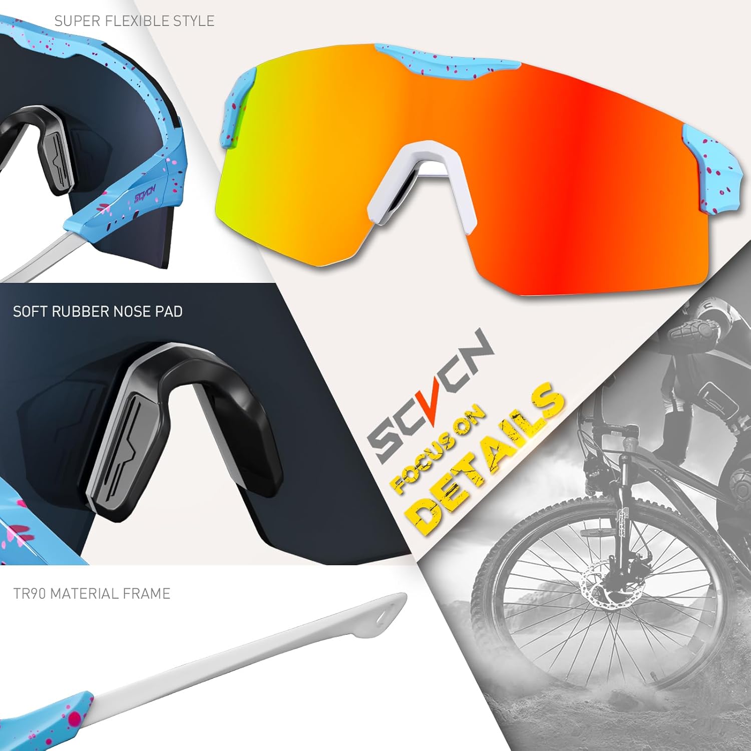 SCVCN Gafas de sol polarizadas para ciclismo, deportes, hombres y mujeres, MTB para montar en bicicleta de montaña, béisbol, correr, pesca