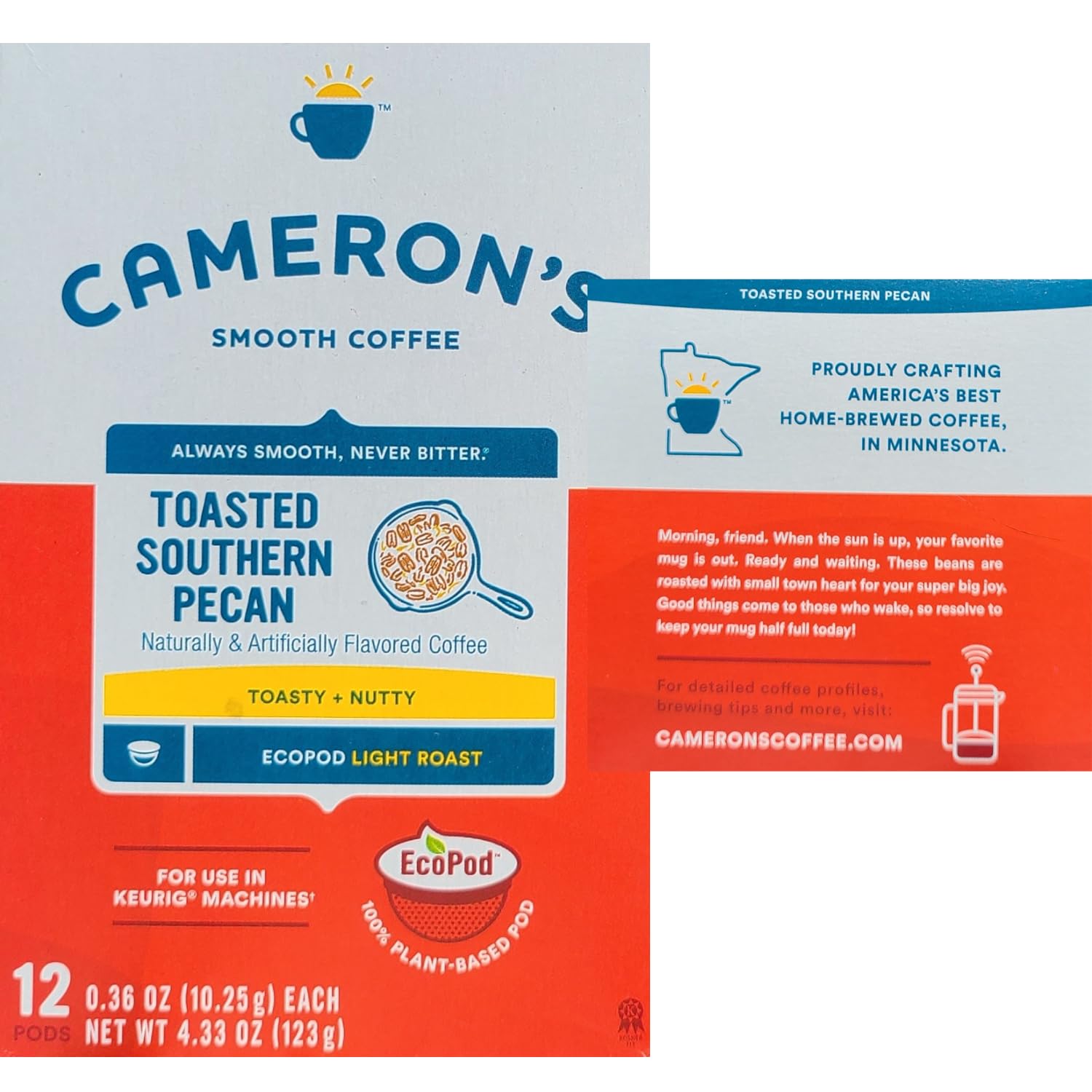 Paquete variado de cápsulas ecológicas K-Cup de café con nuez de nuez de nuez y nuez con paño Brightest Place Clean Up y 2 cajas de café Cameron en