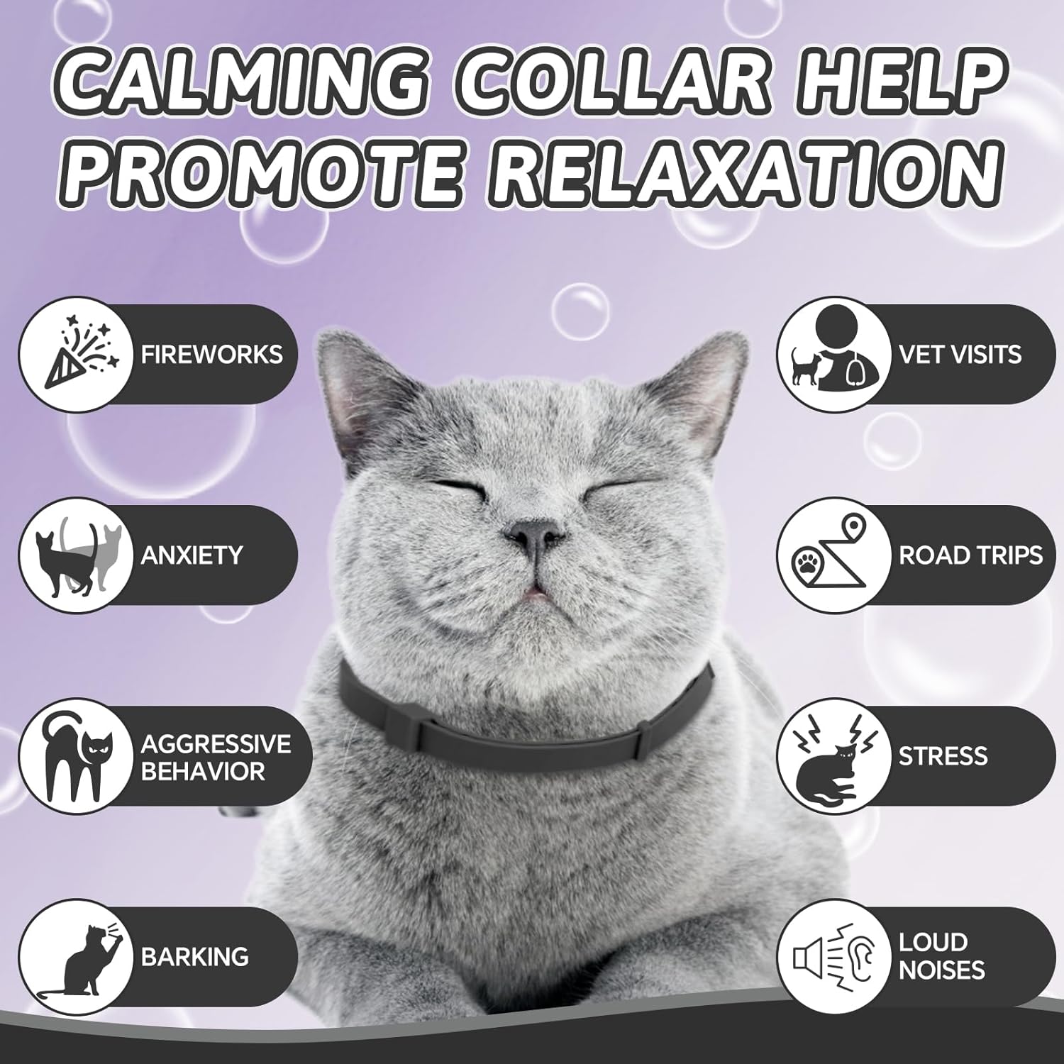 VICSOM Collar calmante para gatos, collar de feromonas calmante para gatos, alivio de la ansiedad, alivio del estrés, ajustable, impermeable, collar