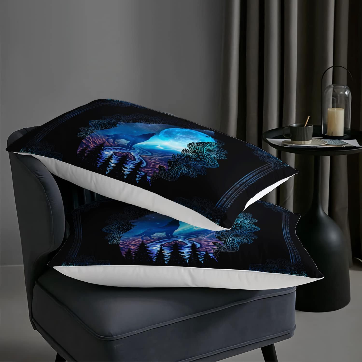 AILONEN Juego de edredón de lobo, tamaño Queen, juego de edredón bohemio de lobo aullando de lobo, juego de ropa de cama para niños y niñas de 3