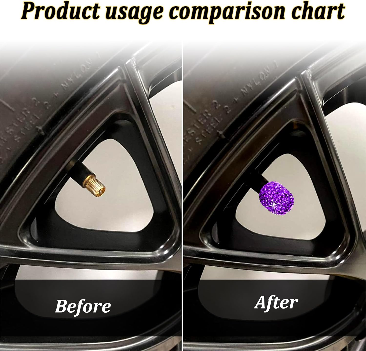 Bling Tapones para válvulas de neumáticos de automóvil, paquete de 4 cubiertas hechas a mano con diamantes de imitación de cristal brillante, tapas