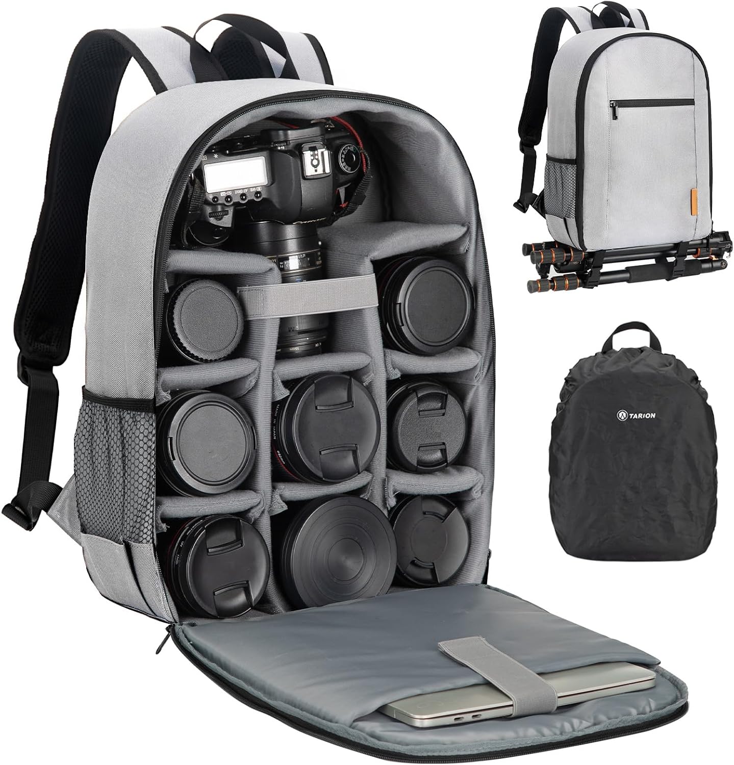 TARION Mochila para cámara fotográfica bolsa para cámara DSLR con funda impermeable para laptop, compartimento para laptop, bolsa de fotos para