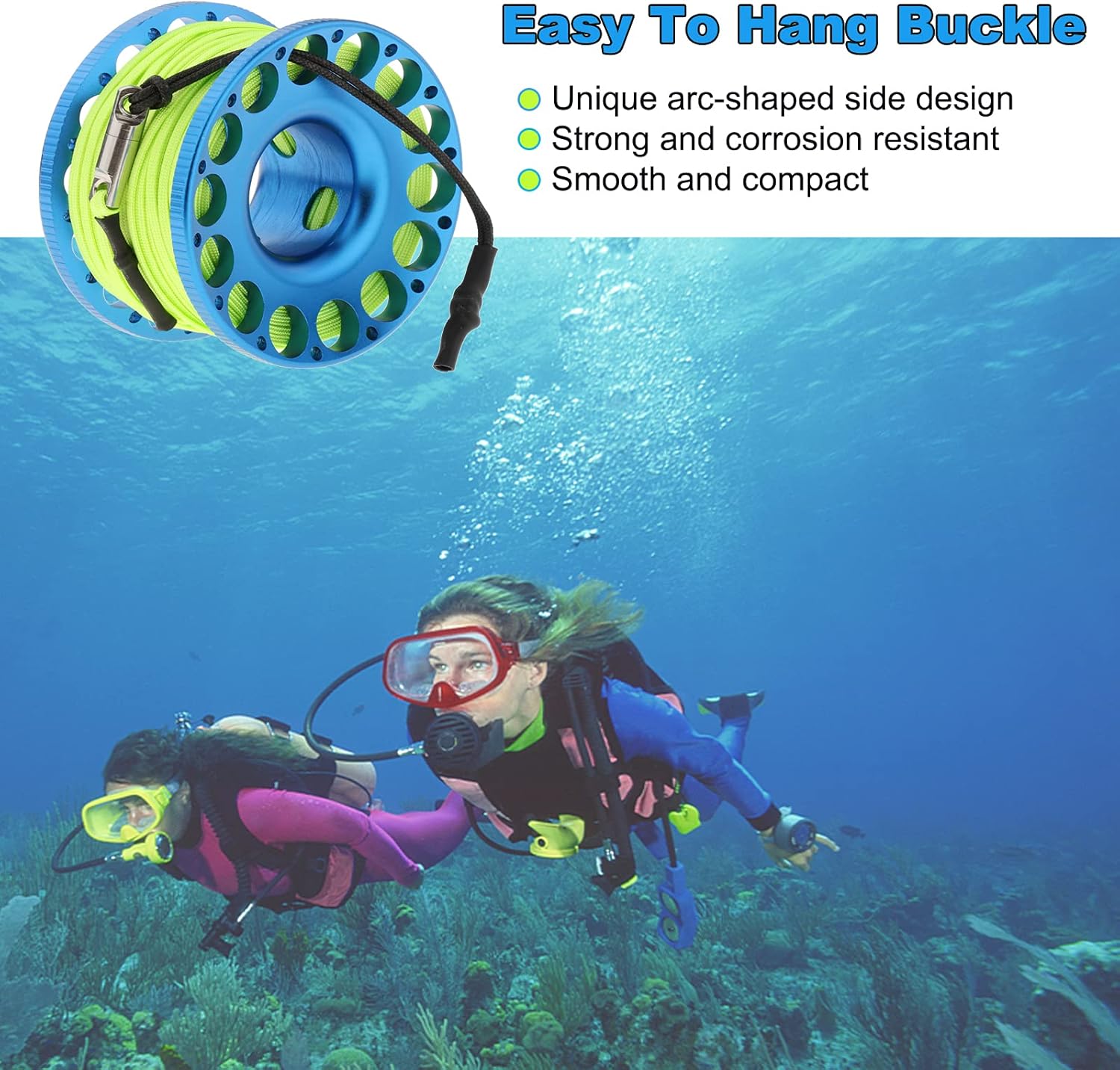 YUNNLEZT 98FT Finger Reel Scuba Diving, Aluminum Lightweight Scuba Finger Spool Reel with Double-Ended Bolt Snap Clip for Snorkeling Scuba Diving