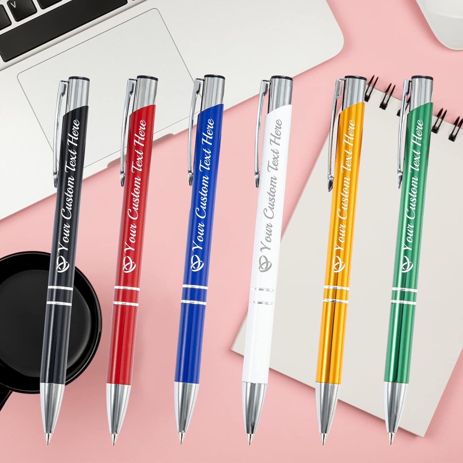 FwSYouMAI Bolígrafo personalizado, 24 unidades, a granel, bolígrafo personalizado con logotipo de mensaje de nombre comercial grabado, tapa de tinta