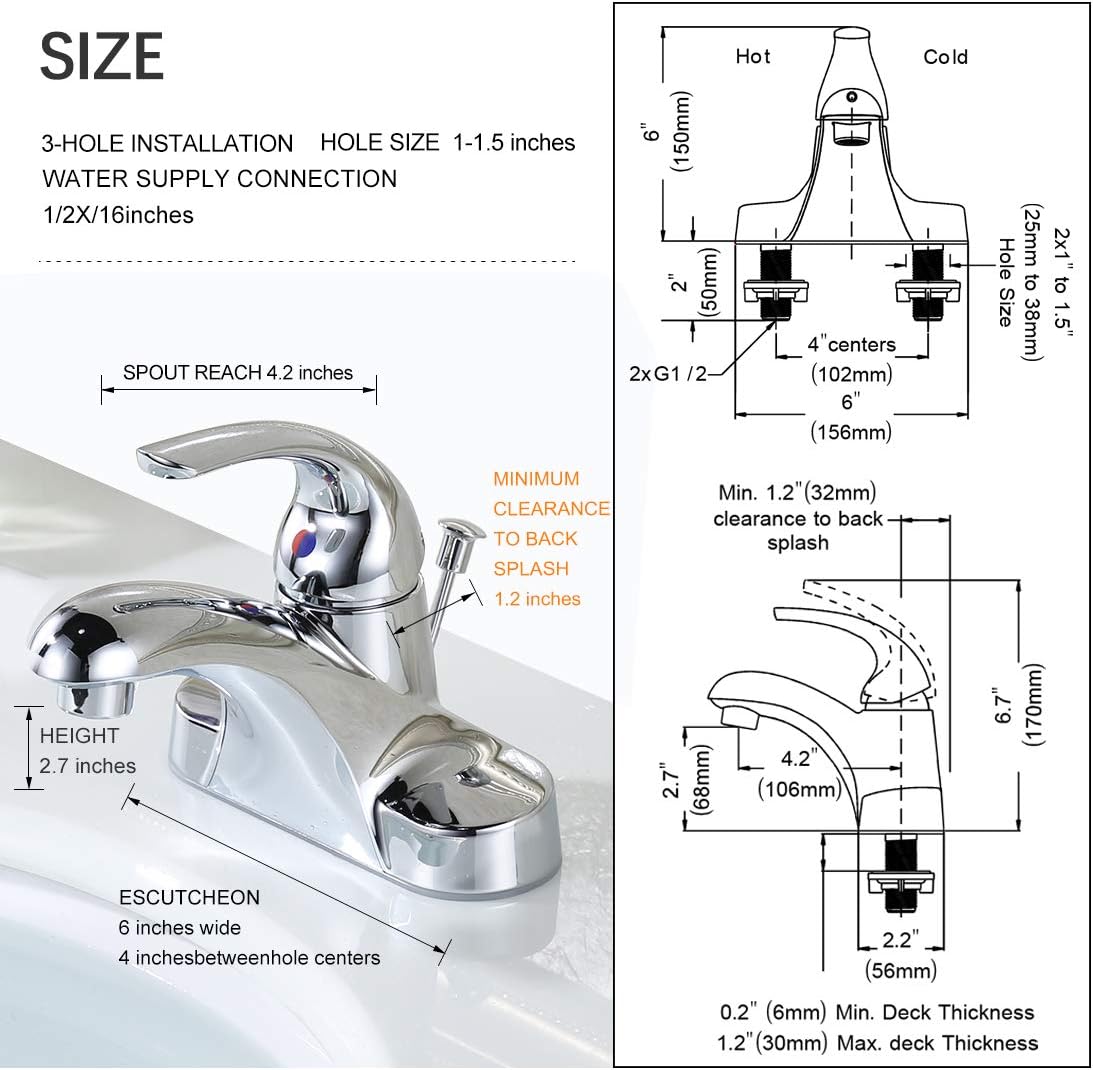 WOWOW – Grifo monocomando para lavamanos de baño, juego central de 4