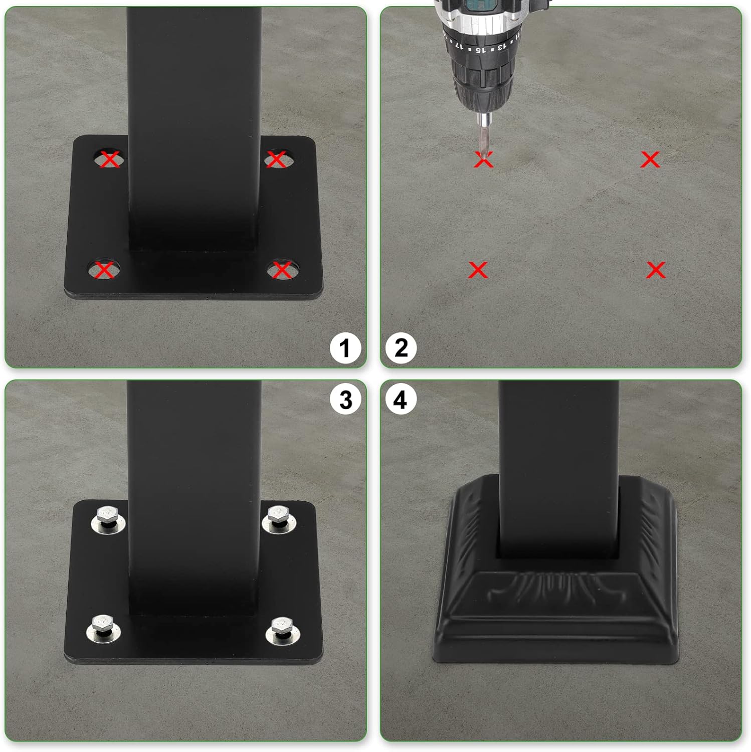 1 pasamanos para escalones al aire libre, pasamanos ajustables de hierro forjado de 3 a 4 escalones, pasamanos de metal para exteriores, con kit de