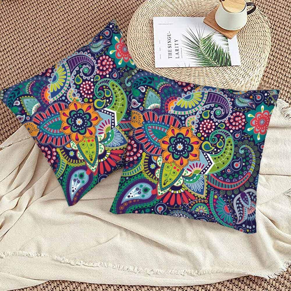 WONDERTIFY Juego de 2 fundas de almohada con diseño de estampado de cachemira con diseño de mandala, bohemio, damasco, remolinos florales, lágrima,