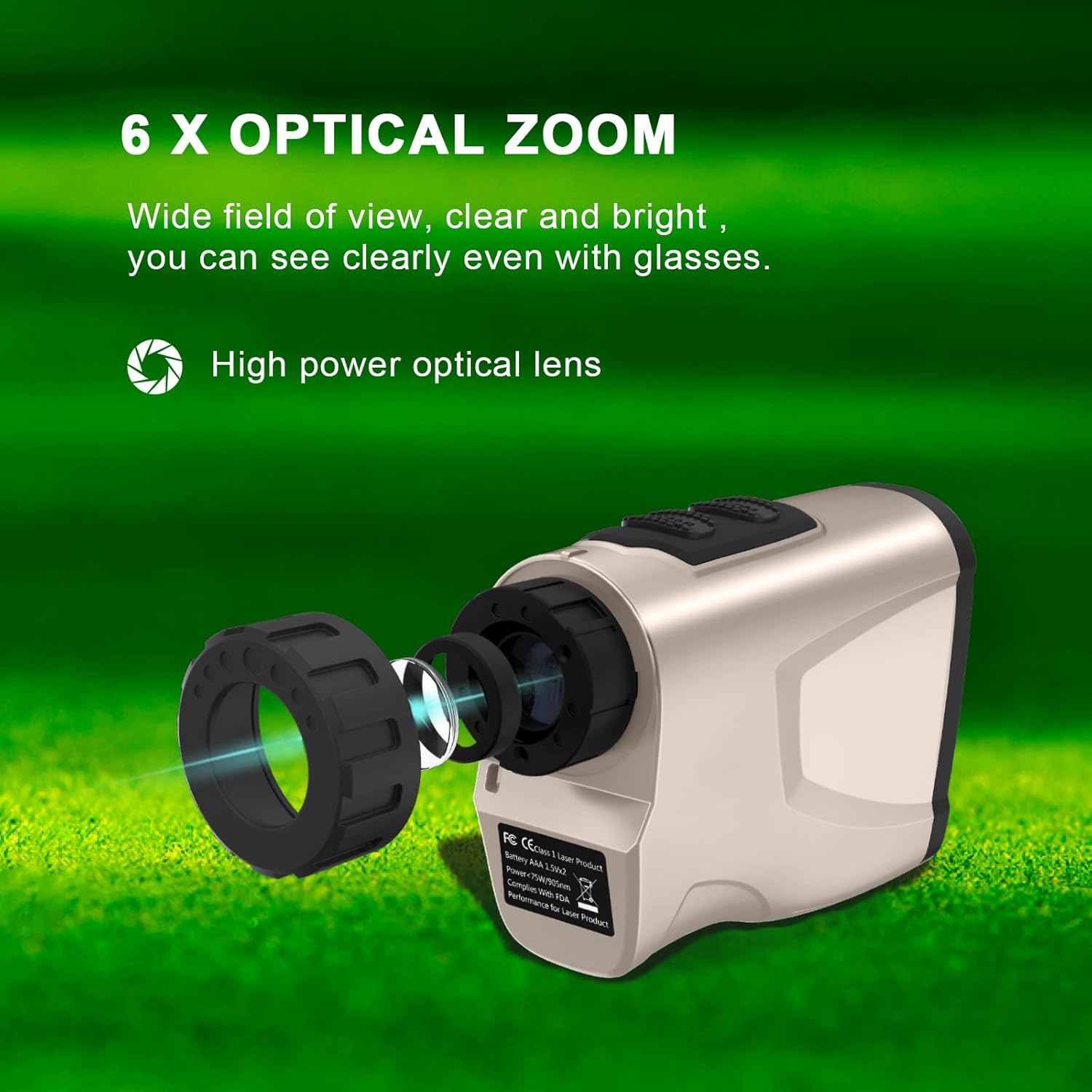 WELLRAY Telémetro láser de golf con pendiente, 650 yardas con aumento 6X y función de vibración de bloqueo de asta de bandera, buscador de rango