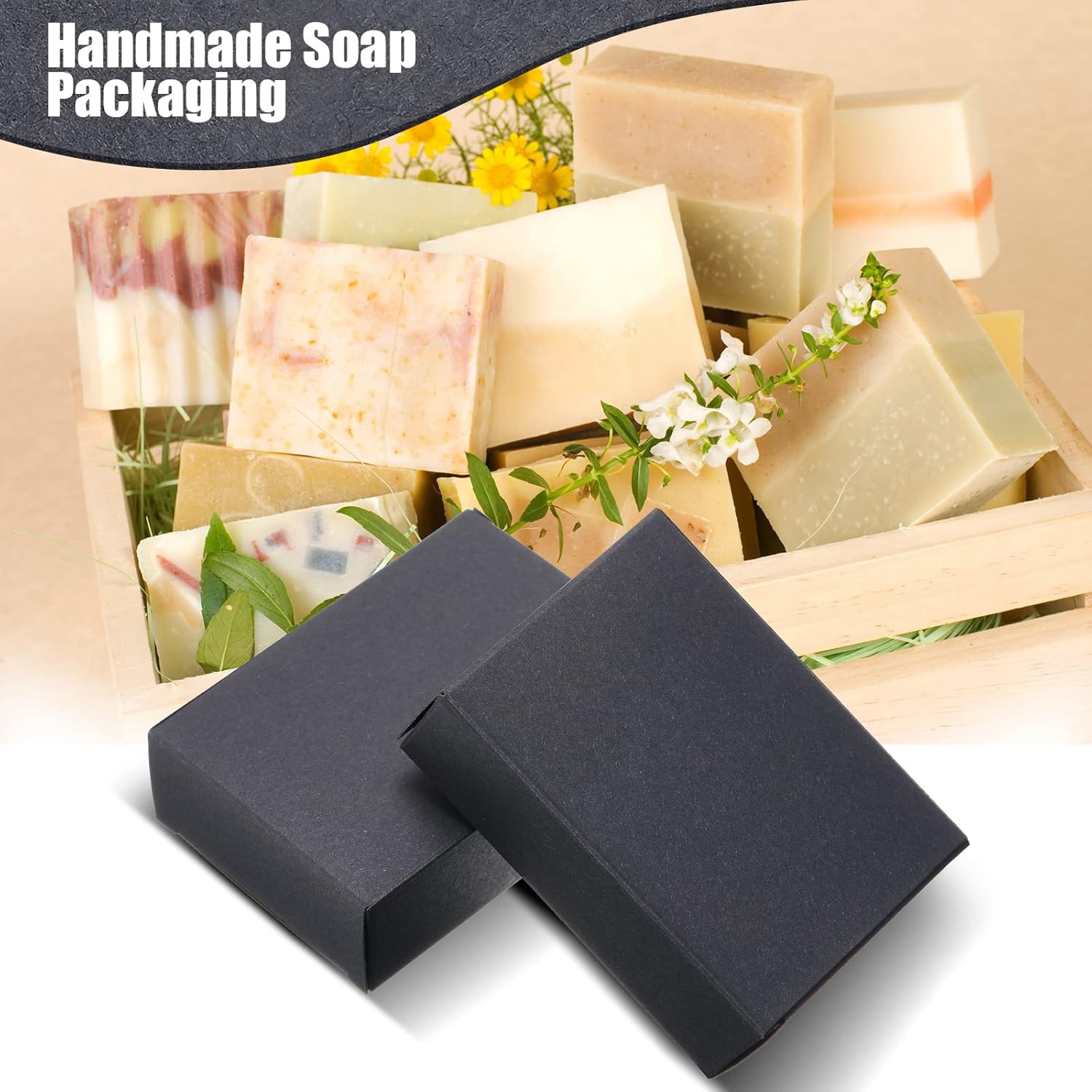 50 cajas de jabón Kraft para jabón casero sin ventanas, cajas de jabón vacías para hacer jabón, suministros para hacer jabón, regalos de fiesta,