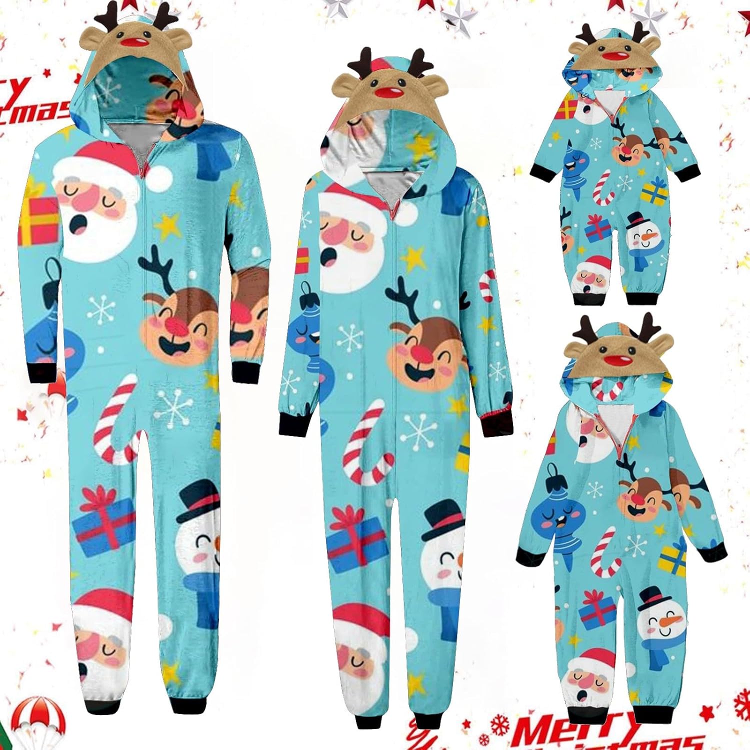 Pijamas de Navidad familiares a juego con forro polar para parejas, lindo reno árbol de Navidad, gráfico siamés con capucha