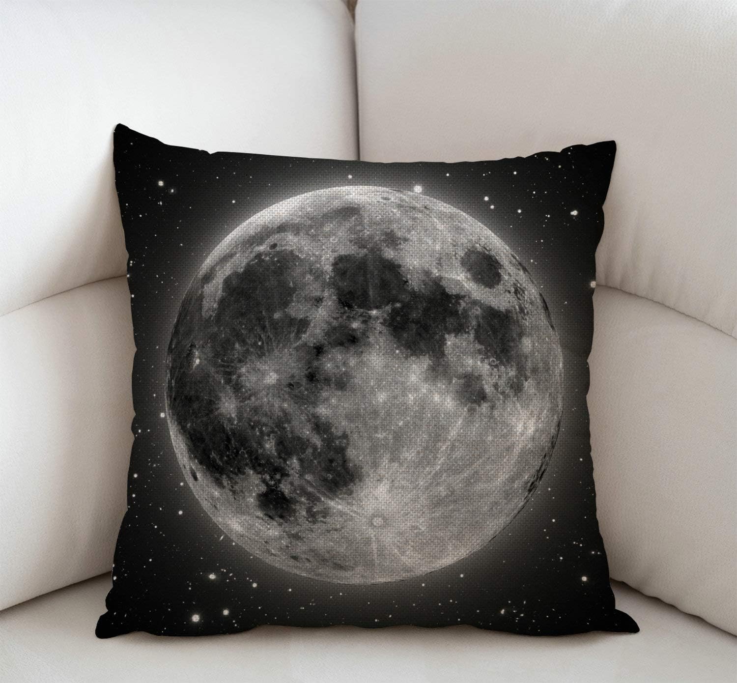 Swono Funda de almohada decorativa de lino y algodón con luna llena con estrellas, funda de cojín gris dorada de 18 x 18 pulgadas