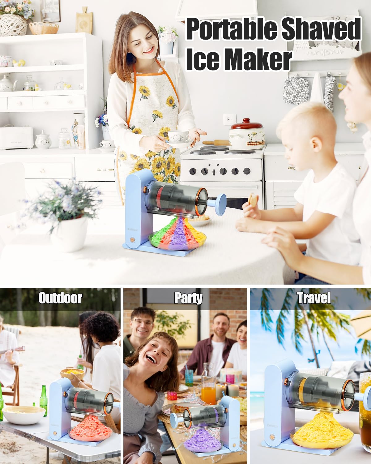 Máquina eléctrica de cono de nieve, máquina de hielo afeitado con hoja de acero inoxidable, trituradora de hielo de mesa de cocina incluye 2 moldes