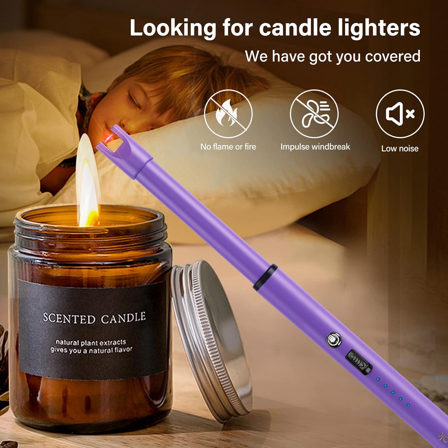 Navpeak Encendedor de velas de cuello largo a prueba de viento, encendedor eléctrico de arco para estufa, chimenea, barbacoa, parrillas de cocina