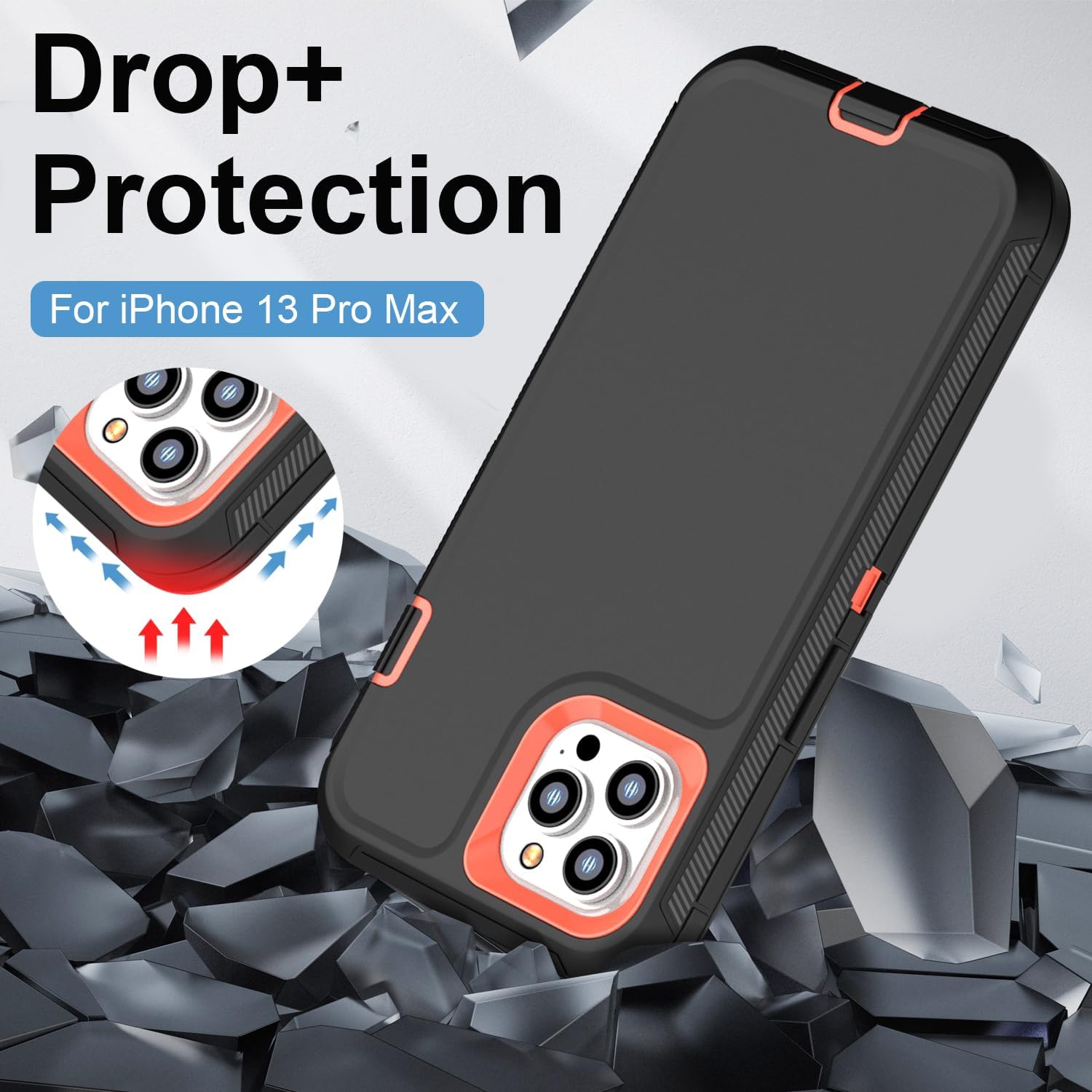 FEIYAR HOME Funda resistente para iPhone 13 Pro Max con 2 protectores de vidrio templado y protector de lente de cámara, grado militar, a prueba de