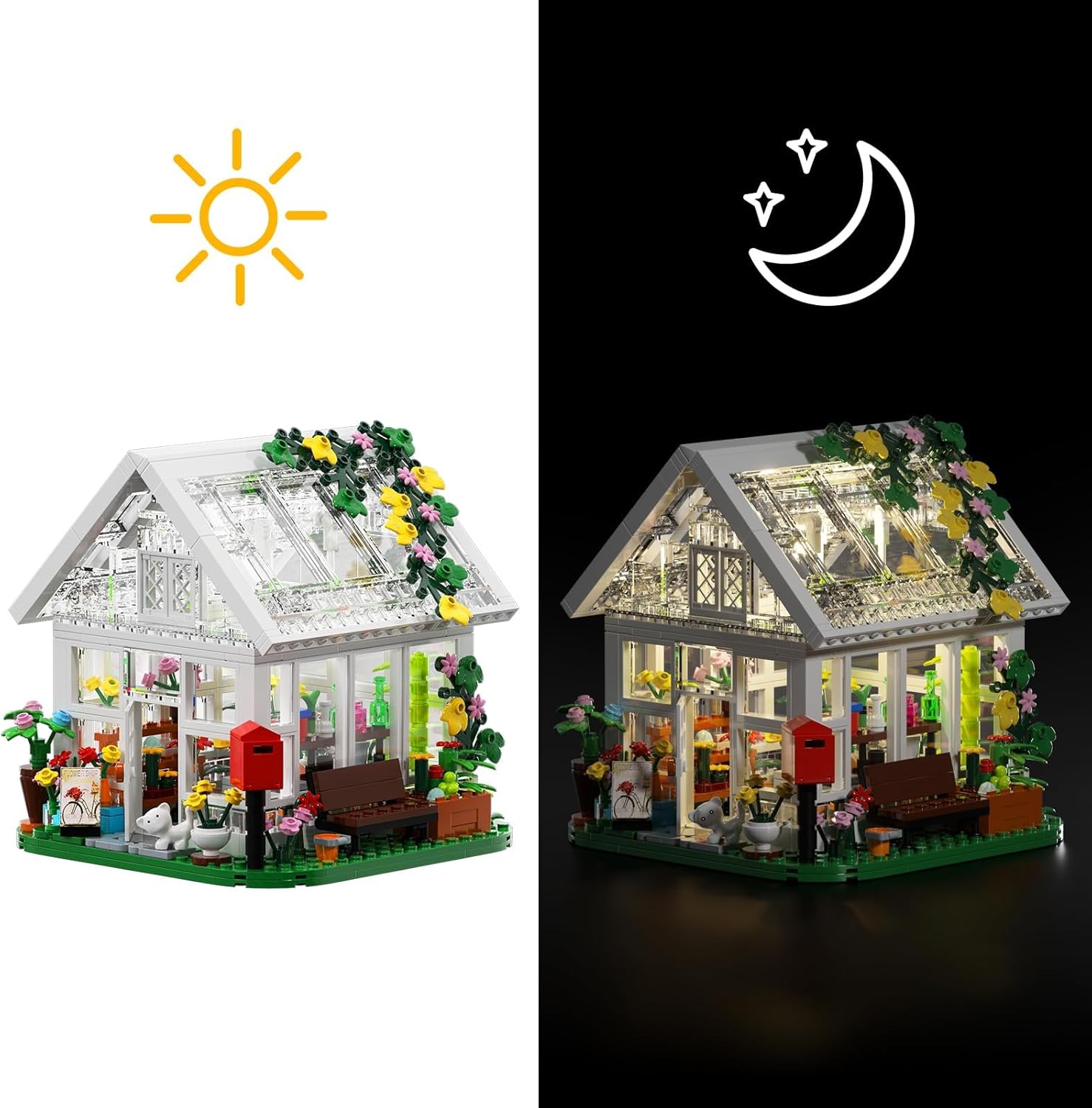 Juego de construcción de casa de flores, gran regalo para amigos o niñas, juguete de construcción de invernadero con luz LED, modelo de casa de