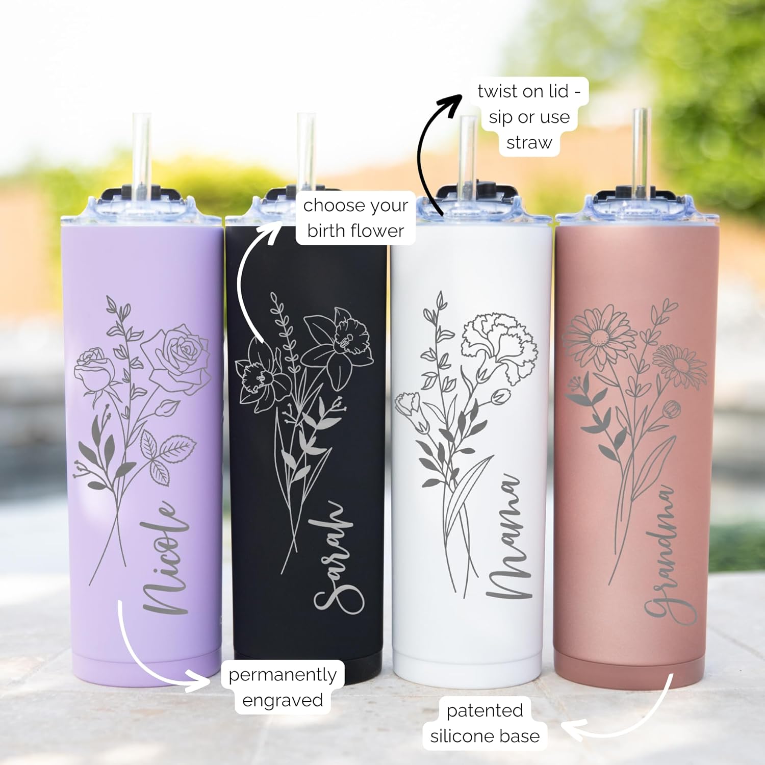 Personalized Birth Flower Coffee Cup With Name,Personalized Birth Flower Tumbler, Bridesmaid Proposal, Gifts for Her, Party Favor (Matte Rose Gold)