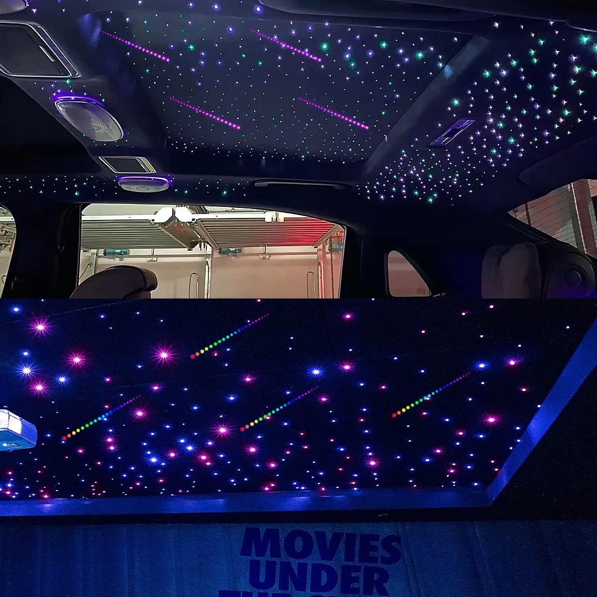 AKEPO 20W RGBW Twinkle Dual-Head Diferentes Color APP Luces de fibra óptica, kit de luz de meteorito colorido+900pcs 0.03in 9.8ft Fibra óptica Star