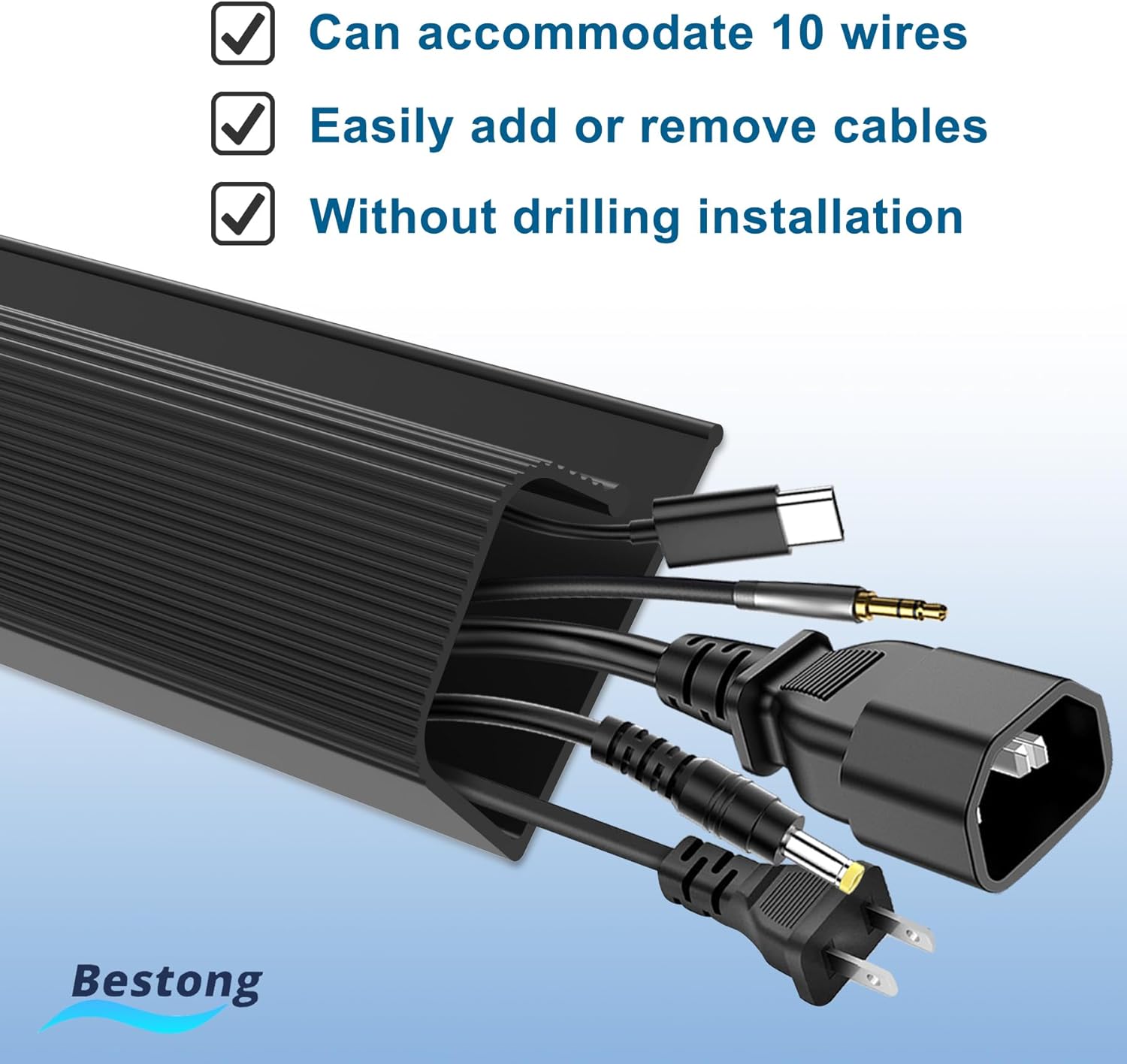 Organización de cables debajo del escritorio, canal J para gestión de cables para escritorio, ocultador de cables debajo del escritorio, fácil