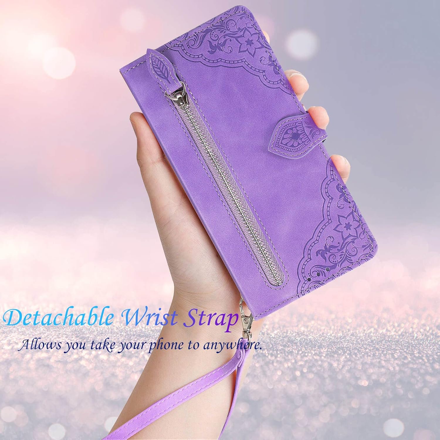 KRHGEIK Funda diseñada para iPhone 12 para mujer, funda protectora de piel sintética en relieve, correa magnética para la muñeca, soporte para