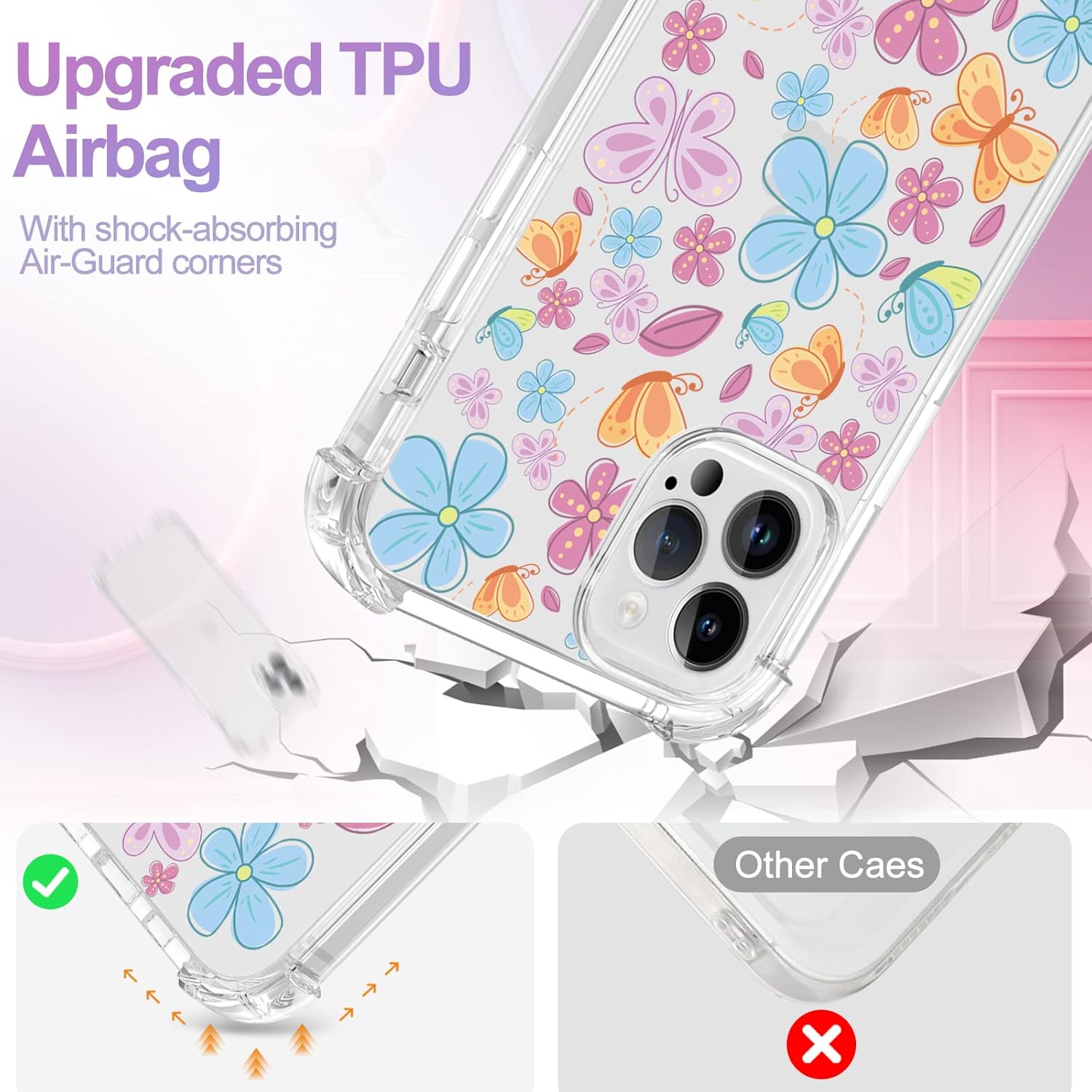 Funda para iPhone 13 Pro Max, TPU antiamarilleo, a prueba de golpes, funda de silicona antiarañazos para mujer, protección contra caídas, funda de