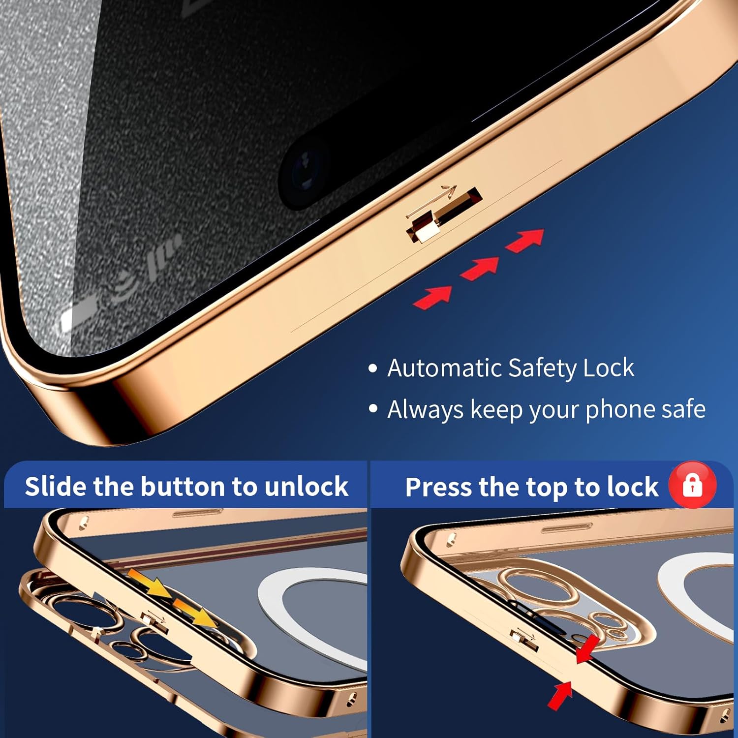 Funda magnética de privacidad para iPhone 15 Pro con anillo de metal CD y bloqueo desplegable automático compatible con MagSafe protección de lente
