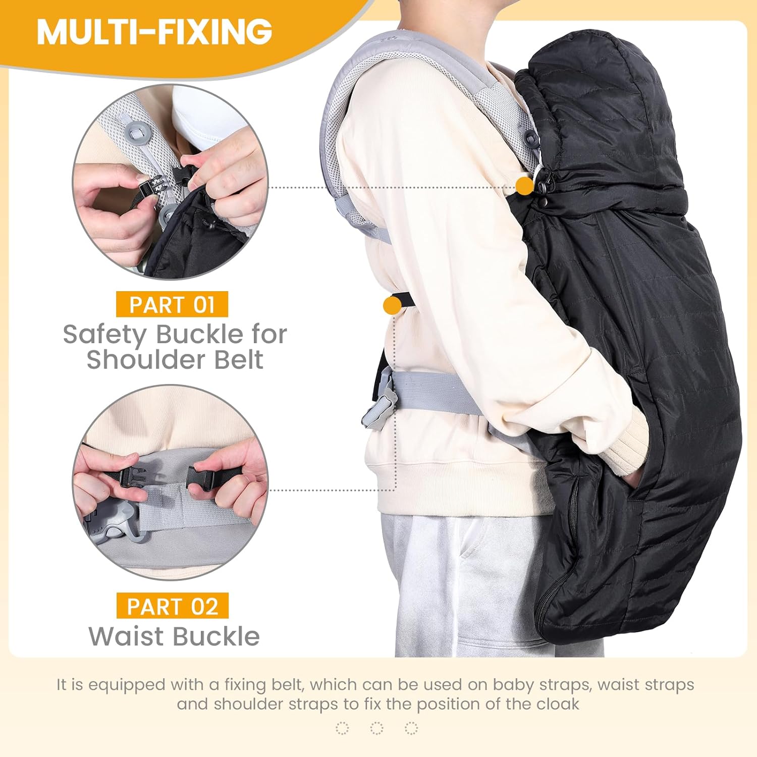 Orzbow Funda para portabebés de invierno con capucha desmontable, impermeable y resistente al viento, universal para portabebés y taburete de
