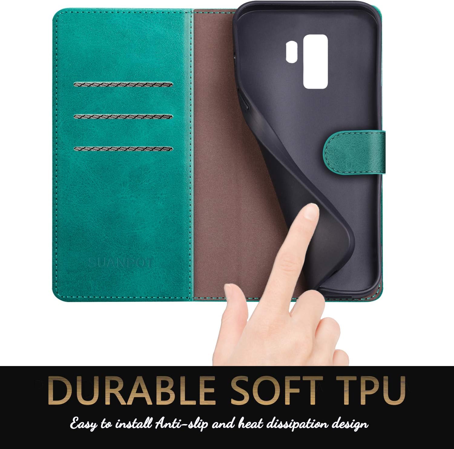 SUANPOT Funda de piel tipo cartera para Samsung Galaxy S9+  S9 Plus 6.2 (no S9 de 5.8 pulgadas) con bloqueo RFID, tarjetero de poliuretano con tapa