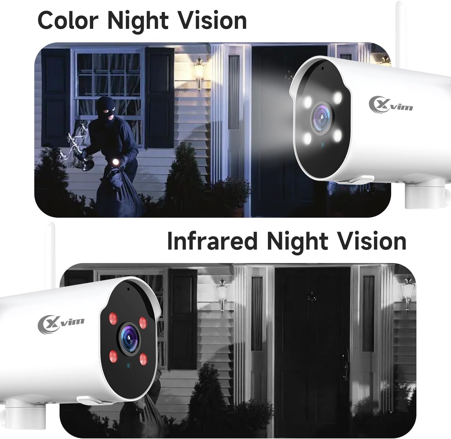 XVIM Cámara de seguridad 2K para exteriores, cámaras de seguridad WiFi IP65, resistente al agua, rotación panorámica de 225, visión nocturna a todo