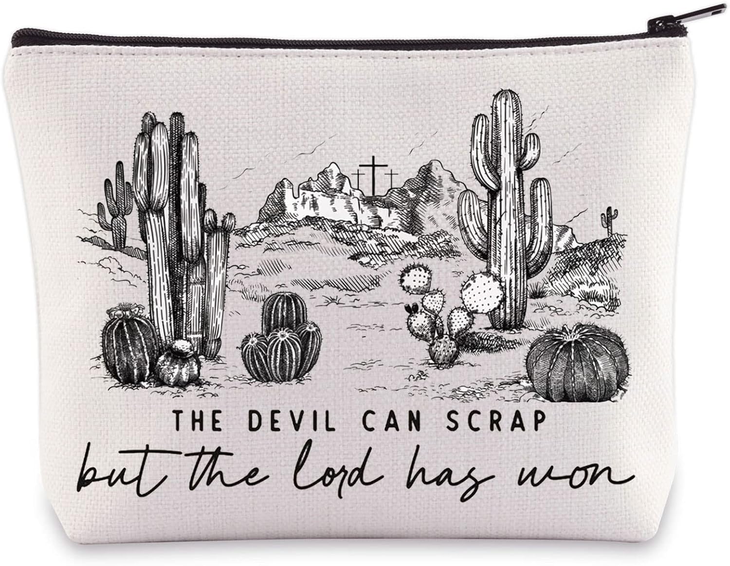 WZMPA Vintage Cowboy Music Bolsa Cosmética Cantante Lyric Gift The Devil Can Scrap But The Lord Has Won Makeup Zipper Bag Bag Western Cowboy