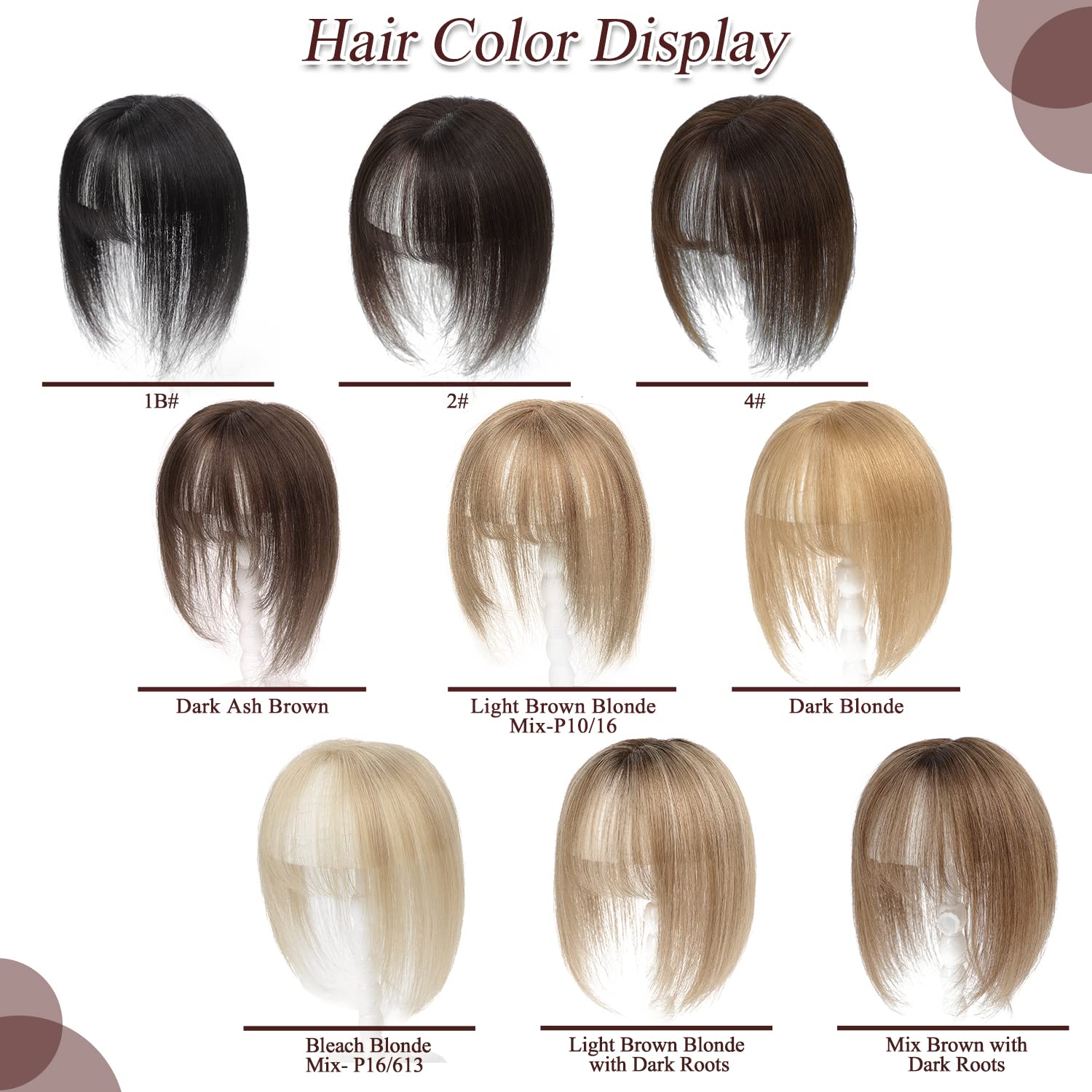 UDU Toppers para el cabello para mujer, adornos de cabello humano real para mujeres con cabello fino, adornos marrones, pasteles de pelo con
