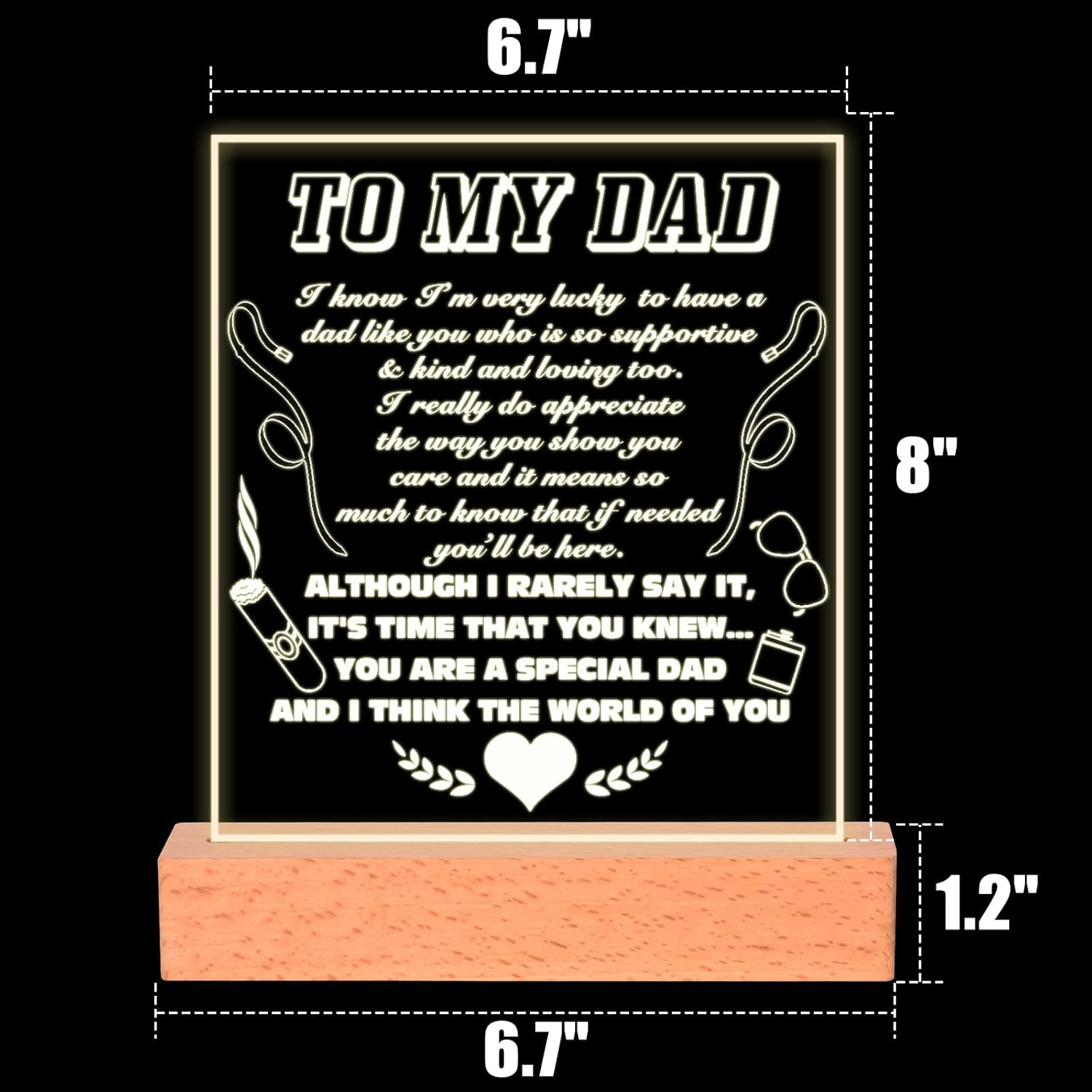 Smilco Regalos de cumpleaños para el día de San Valentín para papá, lámpara de luz nocturna acrílica, regalo para mi papá, regalo de agradecimiento,
